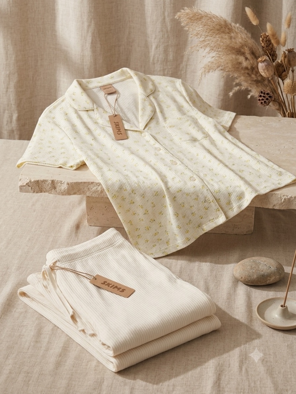 NWT SKIMS Soft Lounge Ribbed Pajama Set - Garden Floral & Marble Size Medium - Picture 2 of 8